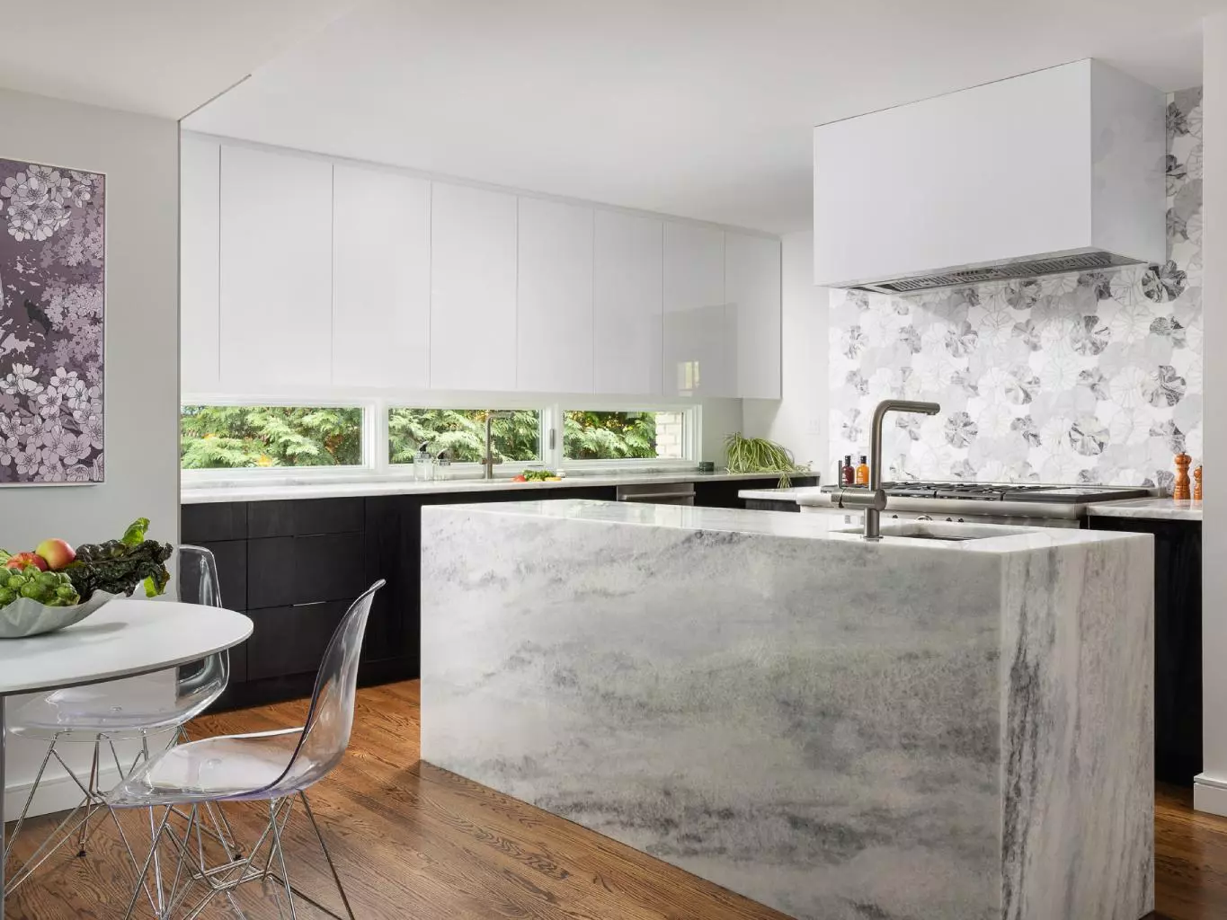 ethereal kitchen island marble black white wood